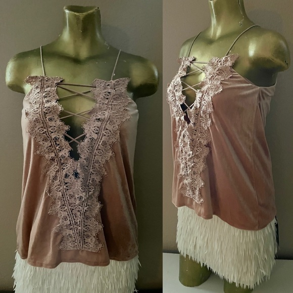 DO+BE Chic Champagne Velvet LACE-UP Cami TOP Medium - Picture 1 of 13